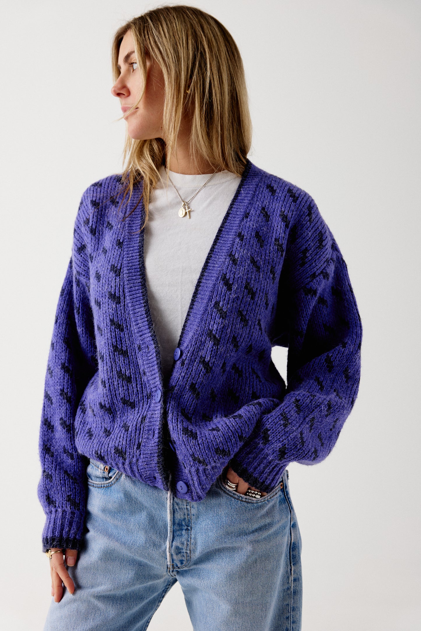 80s Fuzzy Purple Cardigan