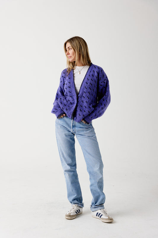 80s Fuzzy Purple Cardigan